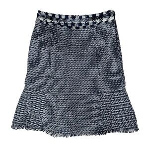 Tory Burch Navy Tweed Fringe Hem Skirt Size 4 | Wool Cotton Blend
